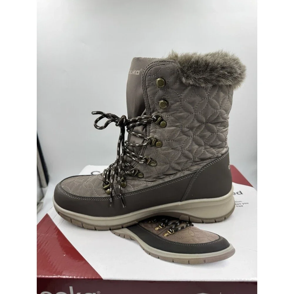 Chooka Women's Belltown Taupe Brown Mid Faux Fur Insulated Winter Snow Boots 9